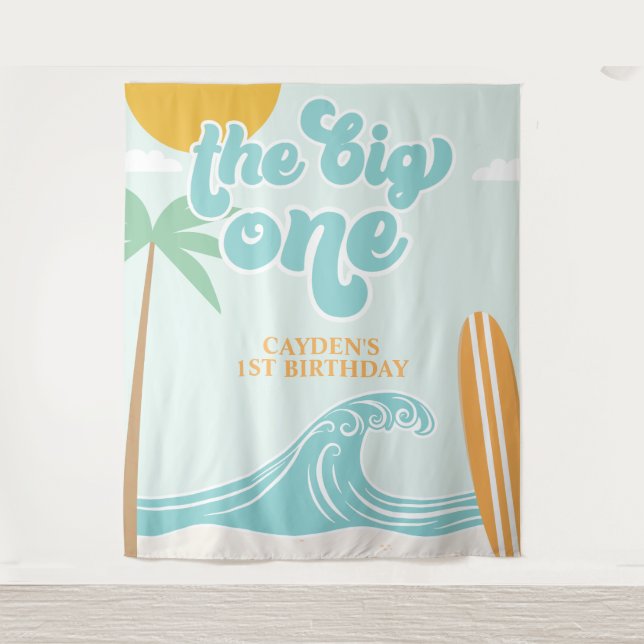 The Big One Surf Beach 1st Birthday Tapestry (Front)