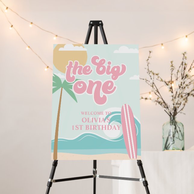 The Big One Surf Beach 1st Birthday Welcome Foam Board (In Situ (Stand))