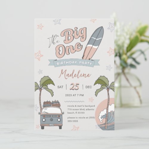 The Big One Surf First Birthday Invitation Card