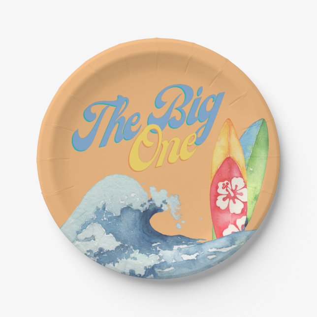 The Big One Surf First Birthday Plate Ocean (Front)