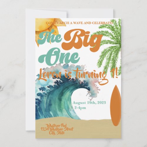 The Big One Surf Themed 1st Birthday Party  Invitation