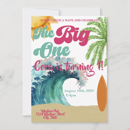 The Big One Surf Themed 1st Birthday Party  Invitation
