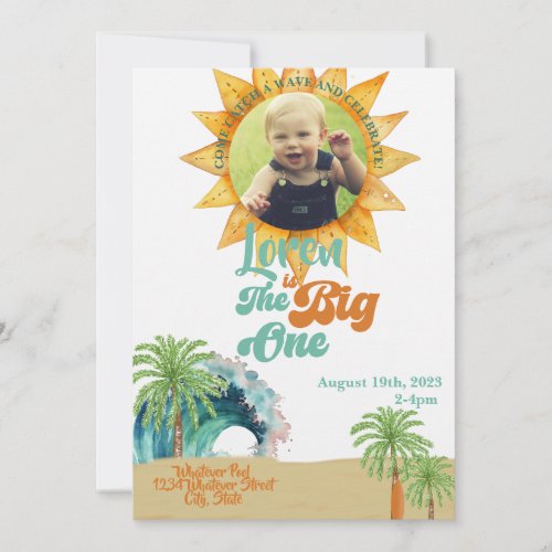 The Big One Surf Themed 1st Birthday Party  Invitation