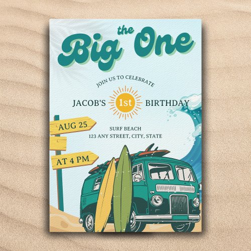 The Big One Surf Vintage 1st birthday Invitation