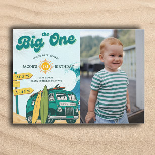 The Big One Surf Vintage 1st birthday Photo Invitation