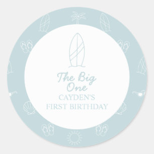 The Big One Surfboard beach doodle First Birthday Classic Round Sticker