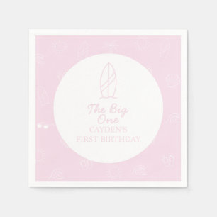 The Big One Surfboard beach doodle First Birthday Napkins