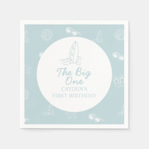 The Big One Surfboard beach doodle First Birthday Napkins