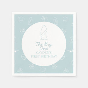 The Big One Surfboard beach doodle First Birthday Napkins