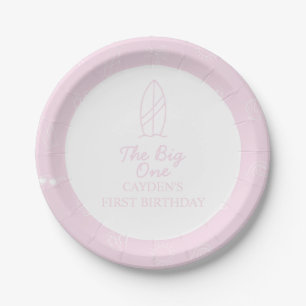 The Big One Surfboard beach doodle First Birthday Paper Plates