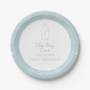 The Big One Surfboard beach doodle First Birthday Paper Plates
