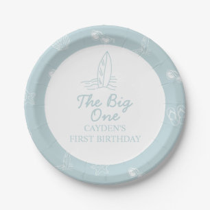 The Big One Surfboard beach doodle First Birthday Paper Plates