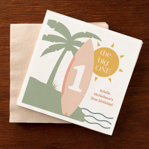 The big ONE surfboard ocean first birthday party Napkins