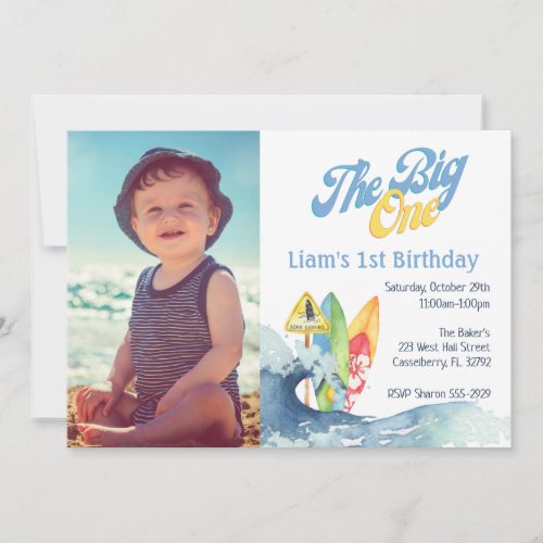The Big One Surfer Baby First Birthday Invitations