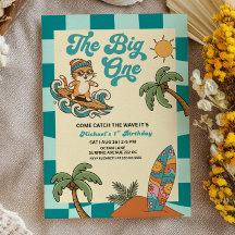 The Big One Surfer Cat Checkered 1st Birthday