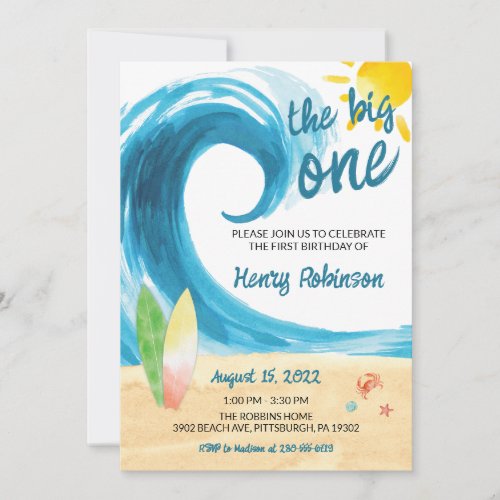 The Big One Surfer First Birthday Invitation