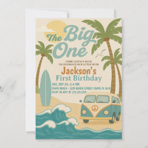 The Big One Surfing 1st Birthday Invite for Boys