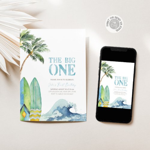 The BIG ONE Surfing 1st Birthday Party Invitation