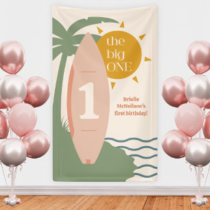 "The big ONE" Surfing Beach 1st birthday party Banner