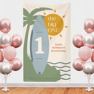 "The big ONE" Surfing Beach 1st birthday party Banner