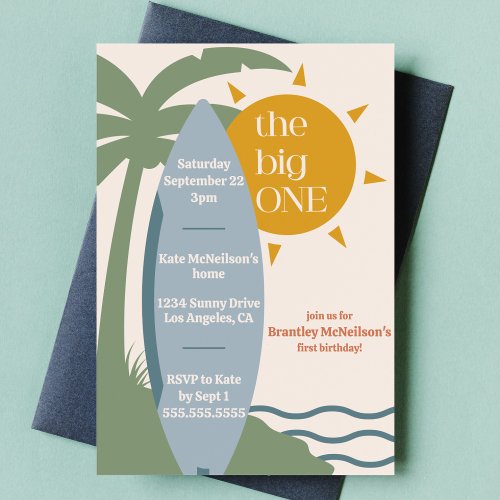 The big ONE Surfing Beach 1st birthday party Invitation