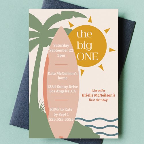 The big ONE Surfing Beach 1st birthday party Invitation