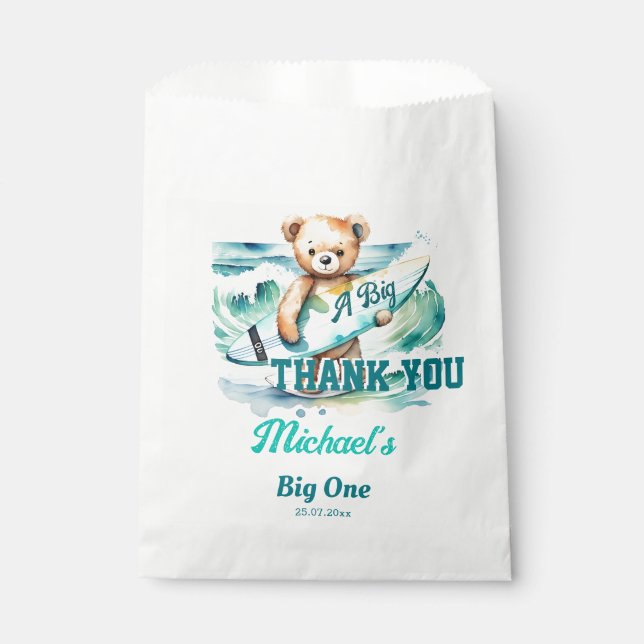 The big one surfing birthday party thank you favor bag (Front)