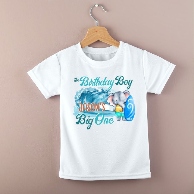 The big one surfing retro birthday baby elephant  baby T-Shirt (Creator Uploaded)