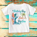 The big one surfing retro birthday matching  baby T-Shirt<br><div class="desc">The big one 1st birthday surfing retro beach party personalized t-shirt,  matching t-shirt for photoshoot. A big blue wave,  palm tree and a surf board,  lovely summer,  beach birthday party theme. Get for a family photoshoot matching t-shirt.</div>