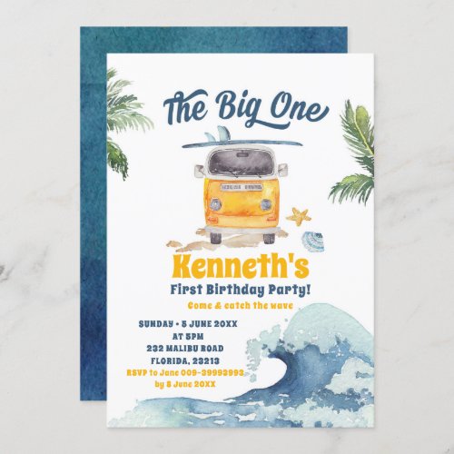 The Big One Surfing Retro First Birthday Invitatio Invitation