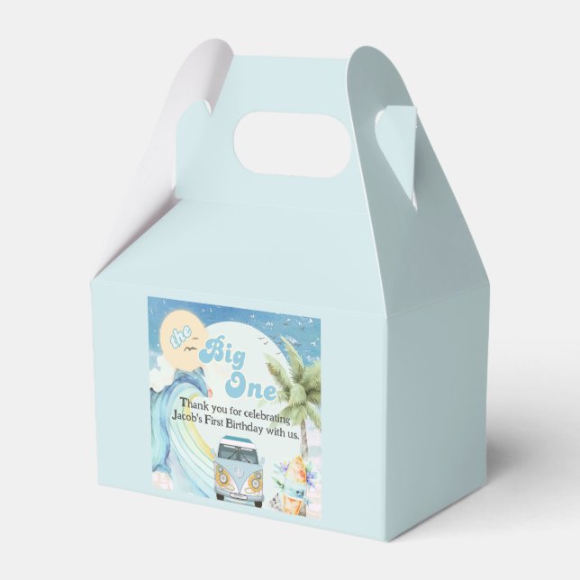 The Big One Surfing Retro First Birthday Party Favor Boxes (Front Side)