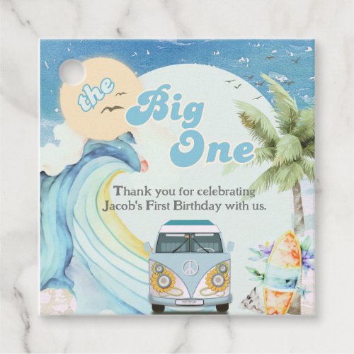 The Big One Surfing Retro First Birthday Party Favor Tags