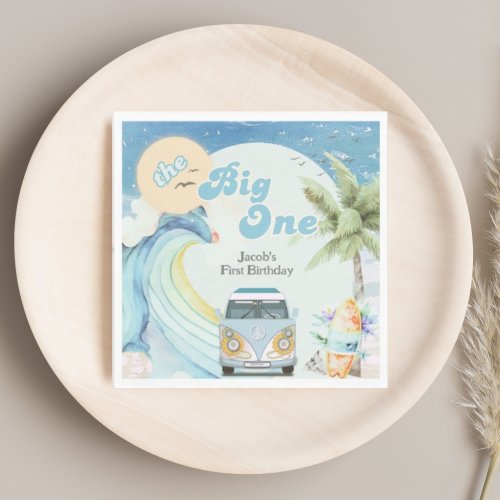 The Big One Surfing Retro First Birthday Party Napkins