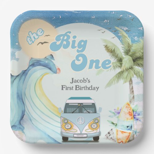 The Big One Surfing Retro First Birthday Party Paper Plates