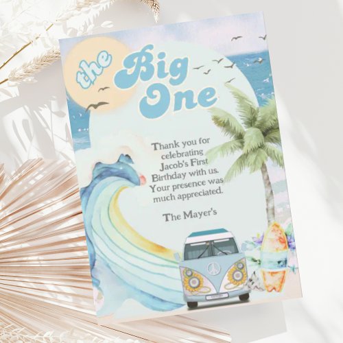 The Big One Surfing Retro First Birthday Party Thank You Card