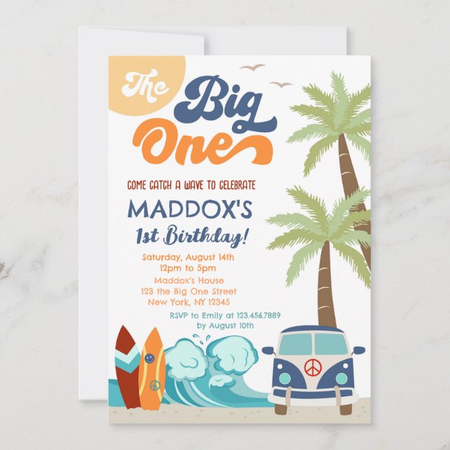 The Big One Surf's Up Birthday Invitation (Front)