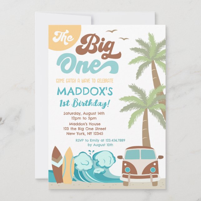 The Big One Surf's Up Boy Birthday Invitation (Front)