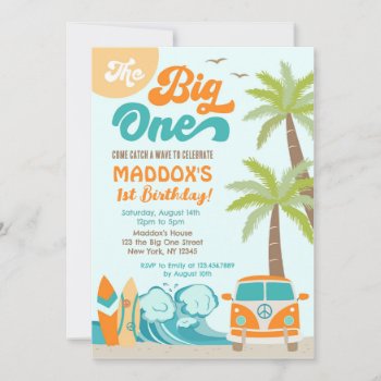 The Big One Surfs Up Surf 1st Birthday Invitation by SugarPlumPaperie at Zazzle