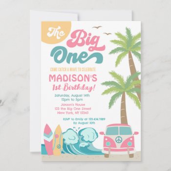 The Big One Surfs Up Surf 1st Birthday Invitation by SugarPlumPaperie at Zazzle