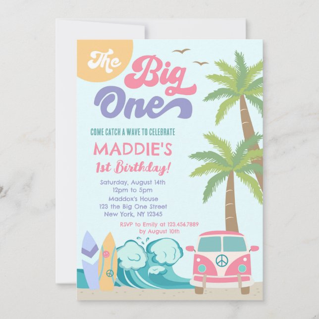 The Big One Surf's up Surf Birthday Invitation (Front)