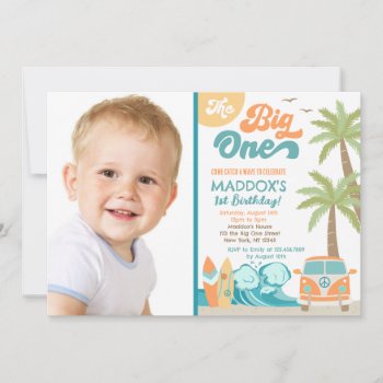 The Big One Surf's Up Surf Birthday Invitation by SugarPlumPaperie at Zazzle