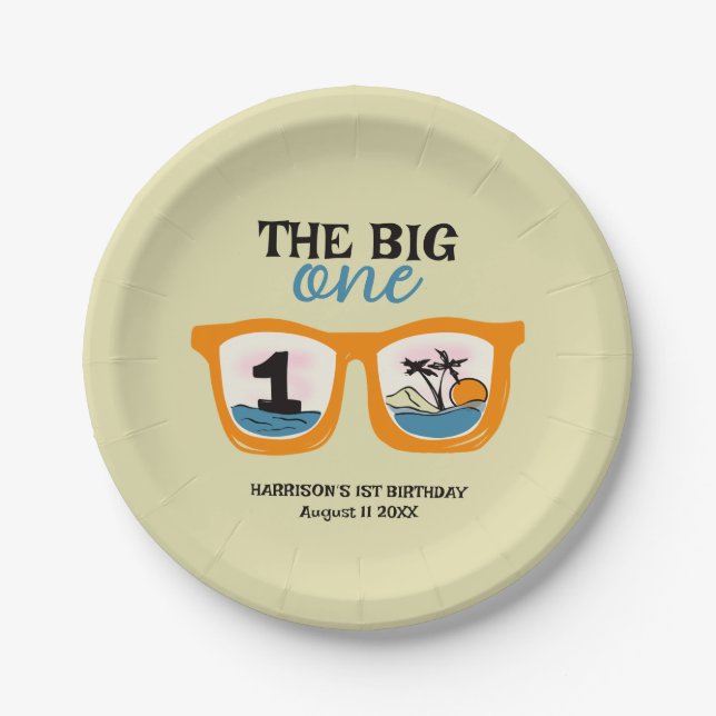 The Big One Tropical Beach First Birthday Paper Plates (Front)