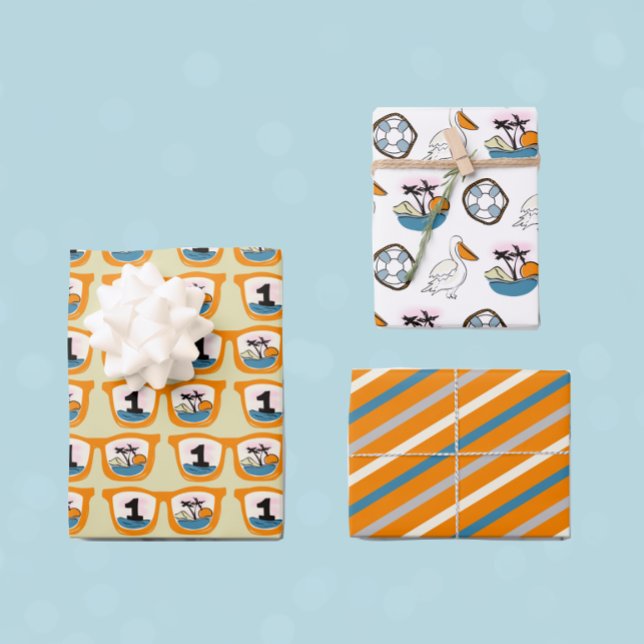 The Big One Tropical Beach First Birthday Wrapping Paper Sheets (Creator Uploaded)