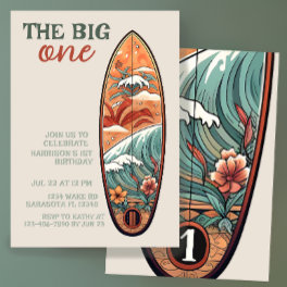 The Big One Tropical Hawaiian Surf Birthday Invitation