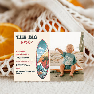 The Big One Tropical Hawaiian Surf Birthday Photo Invitation