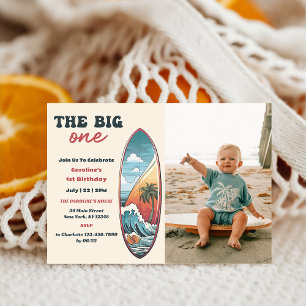 The Big One Tropical Hawaiian Surf Birthday Photo Invitation