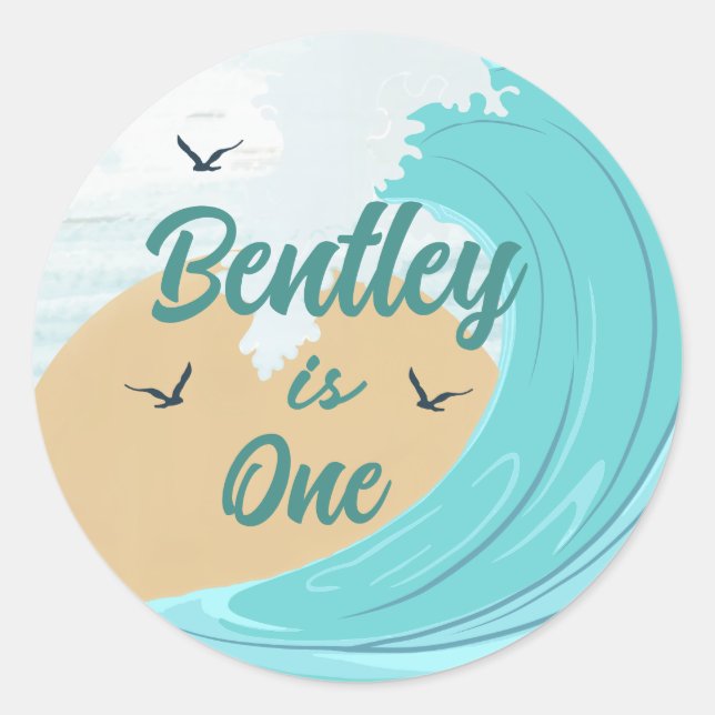 The Big One Wave Cupcake Favor Sticker (Front)