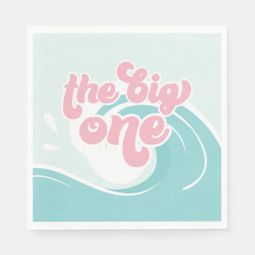The Big One Wave Pink Beach Birthday Napkins