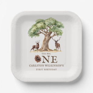 The Big ONE Woodland Deer First Birthday Paper Plates