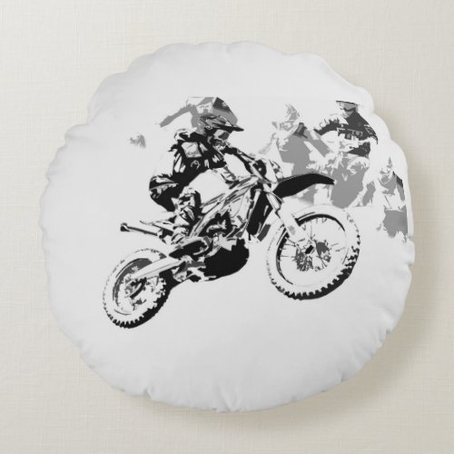 The Big Race _ Motocross Racers  Round Pillow